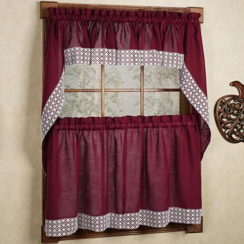 24 Inch Kitchen Curtains
 Burgundy Country Style Kitchen Curtains with White Daisy