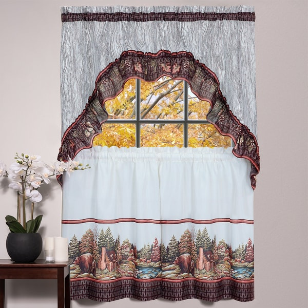 24 Inch Kitchen Curtains
 Rustic Woodland Printed Tier and Swag Window Curtain Set