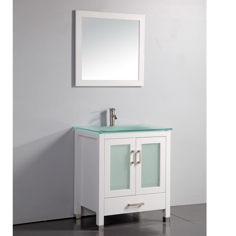 30 Inch White Bathroom Vanity
 Tempered Glass Top White 30 inch Bathroom Vanity with