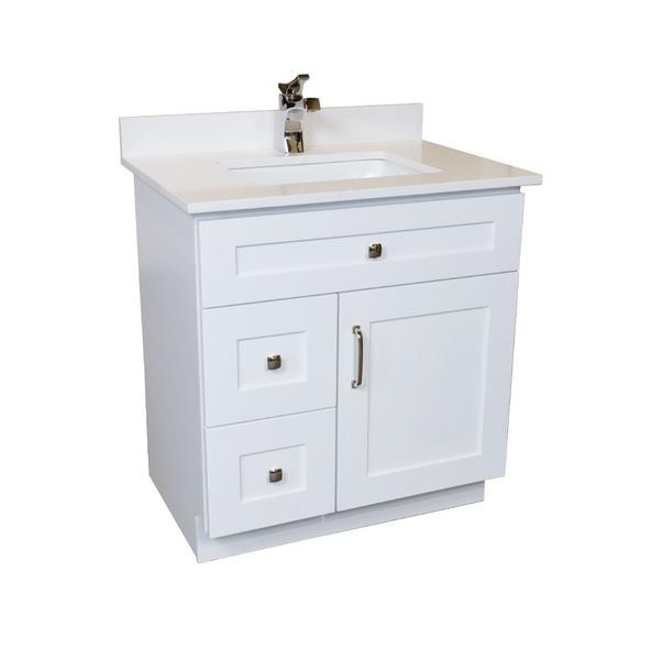 30 Inch White Bathroom Vanity
 30 ̎ Maple Wood Bathroom Vanity in White bo