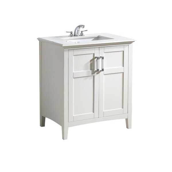 30 Inch White Bathroom Vanity
 Salem White 30 inch 2 door White Quartz Marble Top