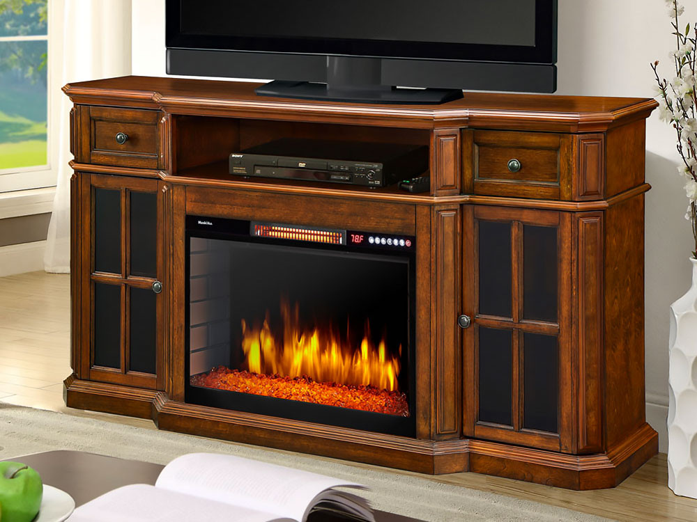 48 Electric Fireplace
 Sinclair Electric Fireplace TV Stand in Aged Cherry 259