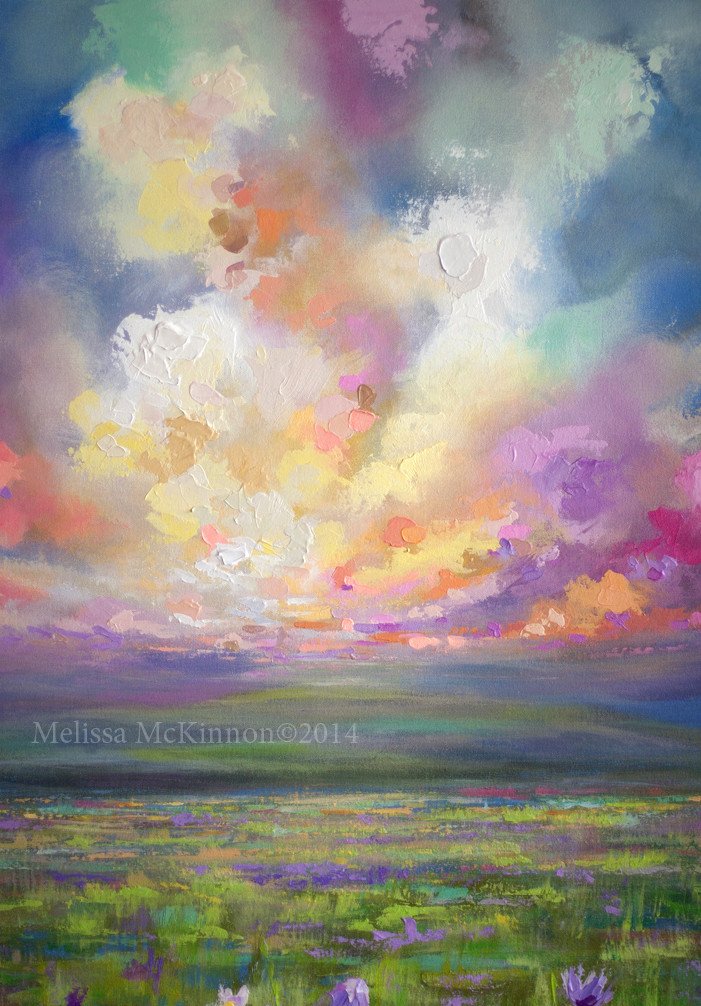 Acrylic Painting Landscape
 Colourful Prairie and Big Sky Abstract Landscape Painting