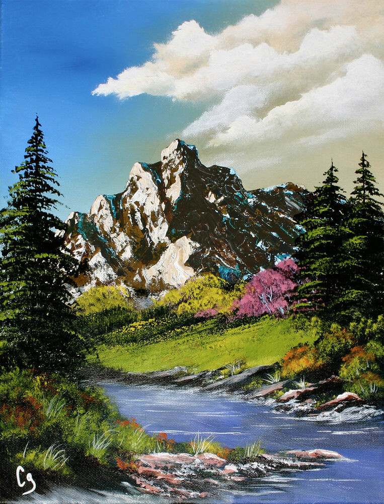Acrylic Painting Landscape
 VIBRANT MOUNTAIN & STREAM ACRYLIC 12x16" LANDSCAPE