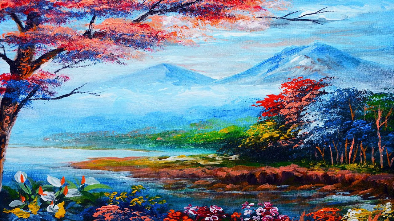 Acrylic Painting Landscape
 Basic acrylic landscape painting lesson River with