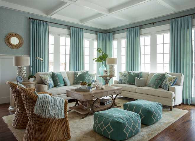 Aqua Curtains Living Room
 Turquoise Coastal Living Room Design
