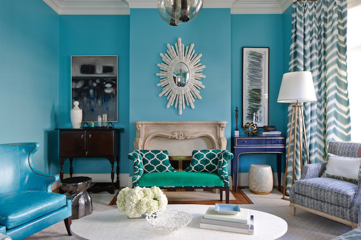 Aqua Curtains Living Room
 Turquoise Living Room Eclectic Living Room Massucco