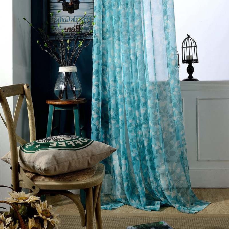 Aqua Curtains Living Room
 Turquoise Blue Sheer Curtains Leaf Patterns Living Room