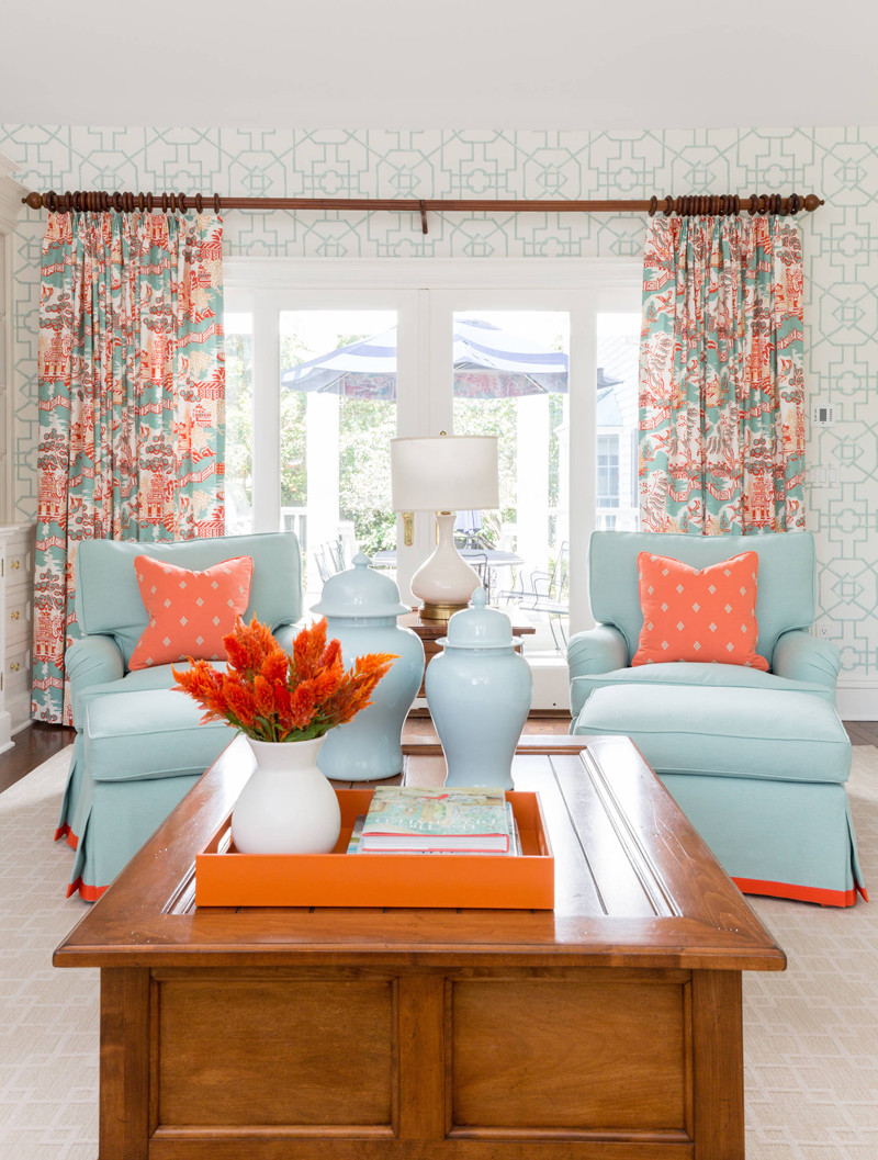 Aqua Curtains Living Room
 Reed & Acanthus Interior Design