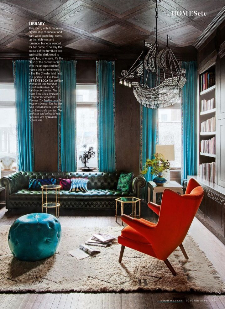 Aqua Curtains Living Room
 Turquoise curtains emerald green chesterfield sofa and
