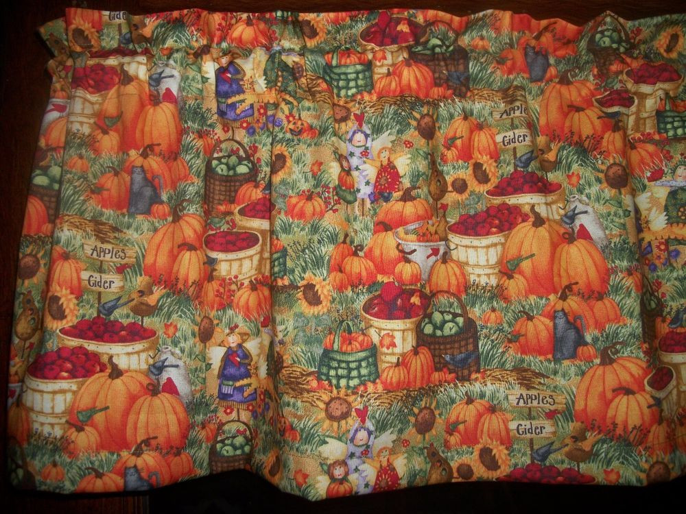 Autumn Kitchen Curtains
 Fall Apples Pumpkins Sunflowers fabric kitchen curtain