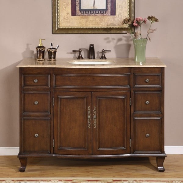Bathroom Cabinets With Sink
 Shop Silkroad Exclusive Single Sink 48 inch Travertine Top