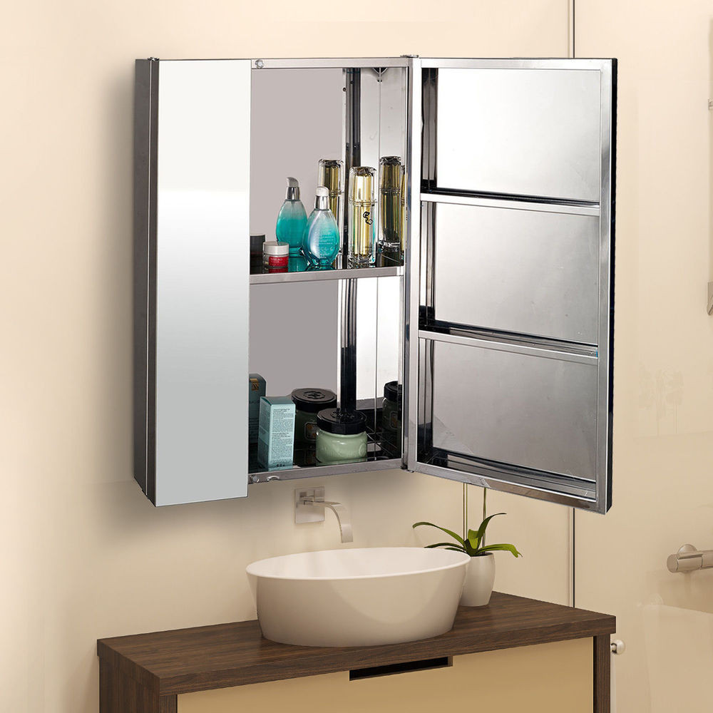 Bathroom Mirror Storage Cabinet
 HOM Stainless Steel Bathroom Double Doors Mirror