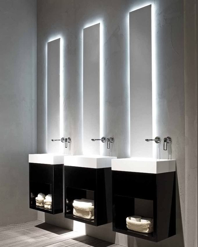 Bathroom Mirror With Lights Behind
 3 sinks over the top I love the light behind the