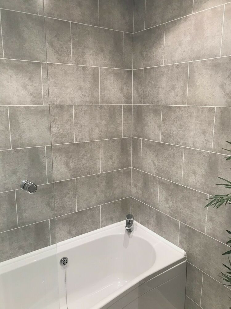 Bathroom Plastic Wall
 Cutline Grey Tile Effect Bathroom Wall Panels PVC Shower