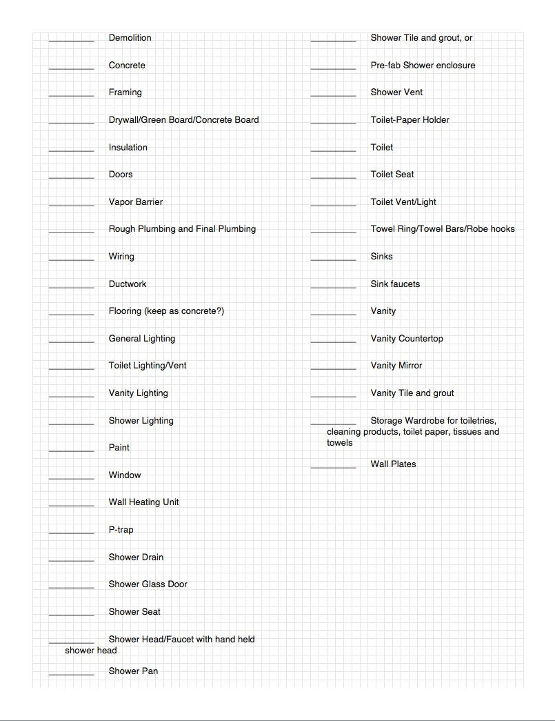 Bathroom Remodel Checklist Template
 Bathroom remodel checklist no bathtub