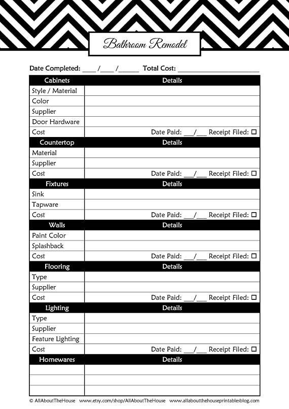 Bathroom Remodel Checklist Template
 Bathroom remodel checklist planner printable renovation