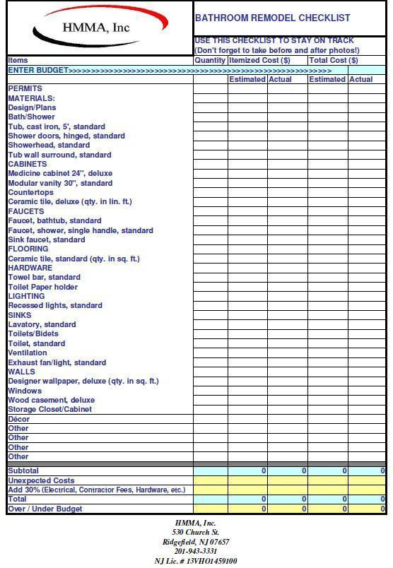 Bathroom Remodel Checklist Template
 Bathroom Remodel Checklist – HMMA – General Contracting