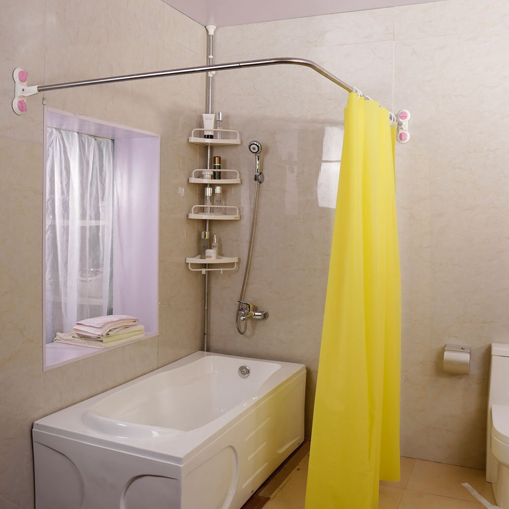 Bathroom Shower Curtain Rods
 L Shaped Shower Curtain Rod Suction Cups Corner Bathroom