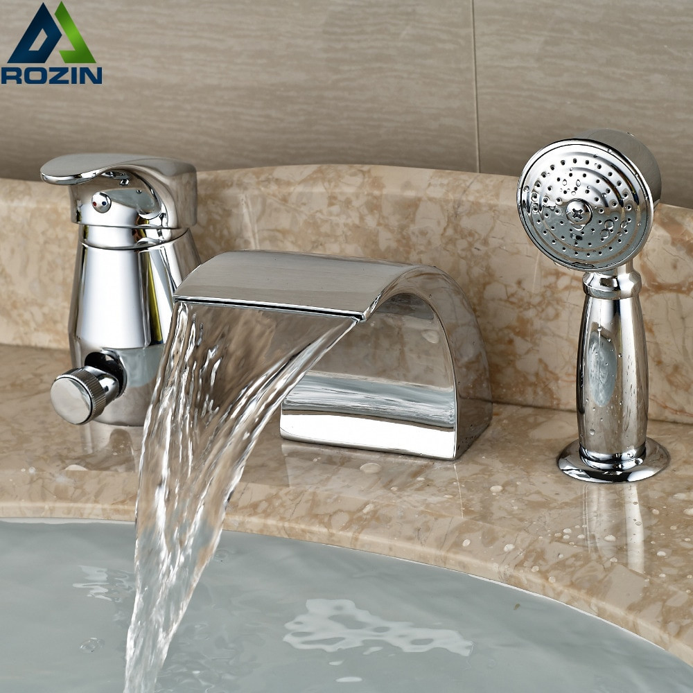 Bathroom Shower Faucets
 Polished Chrome Waterfall Spout Bath Tub Mixer Faucet