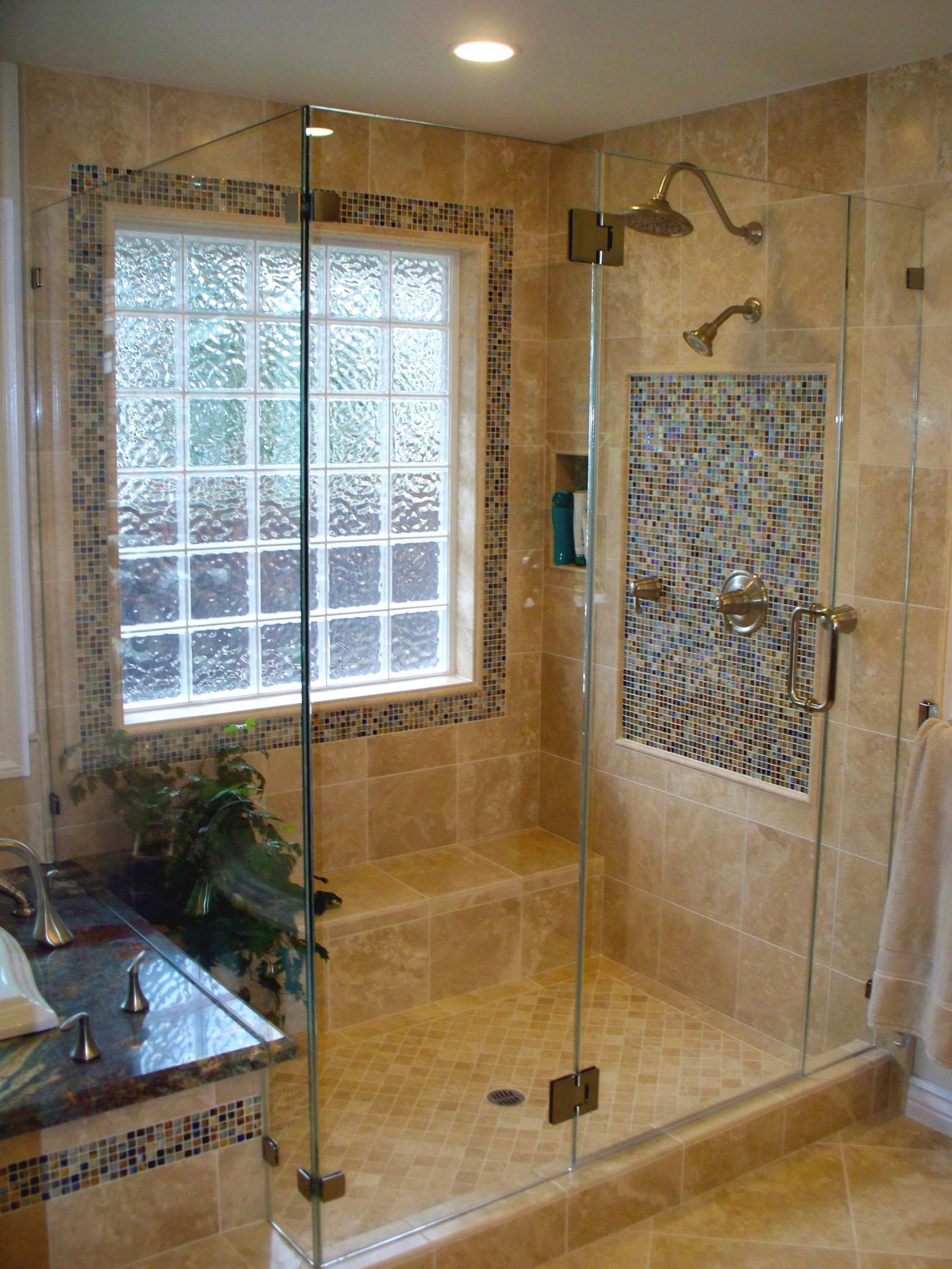 Bathroom Shower Windows
 Frameless Corner Shower Enclosure with Glass to Glass