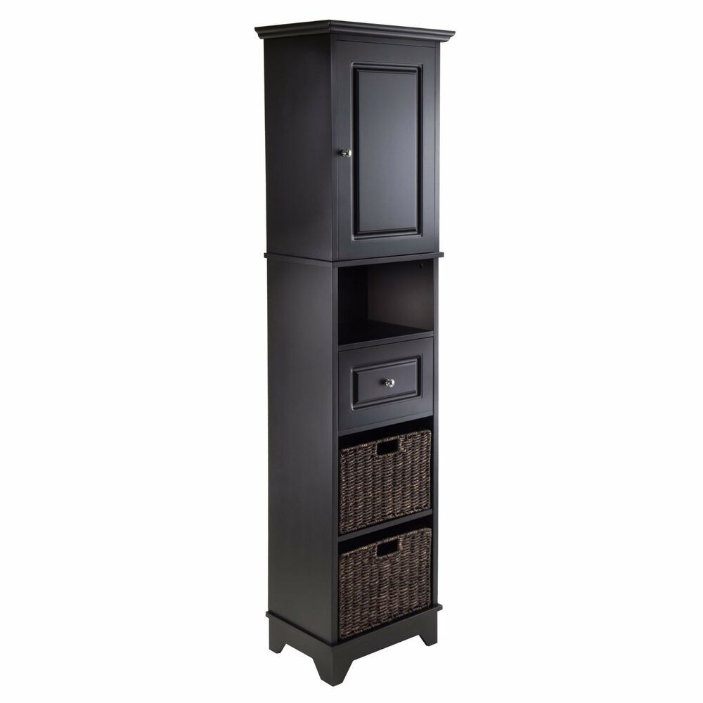 Bathroom Storage Tower
 Black Linen Tower Tall Bathroom Cabinet Storage Furniture