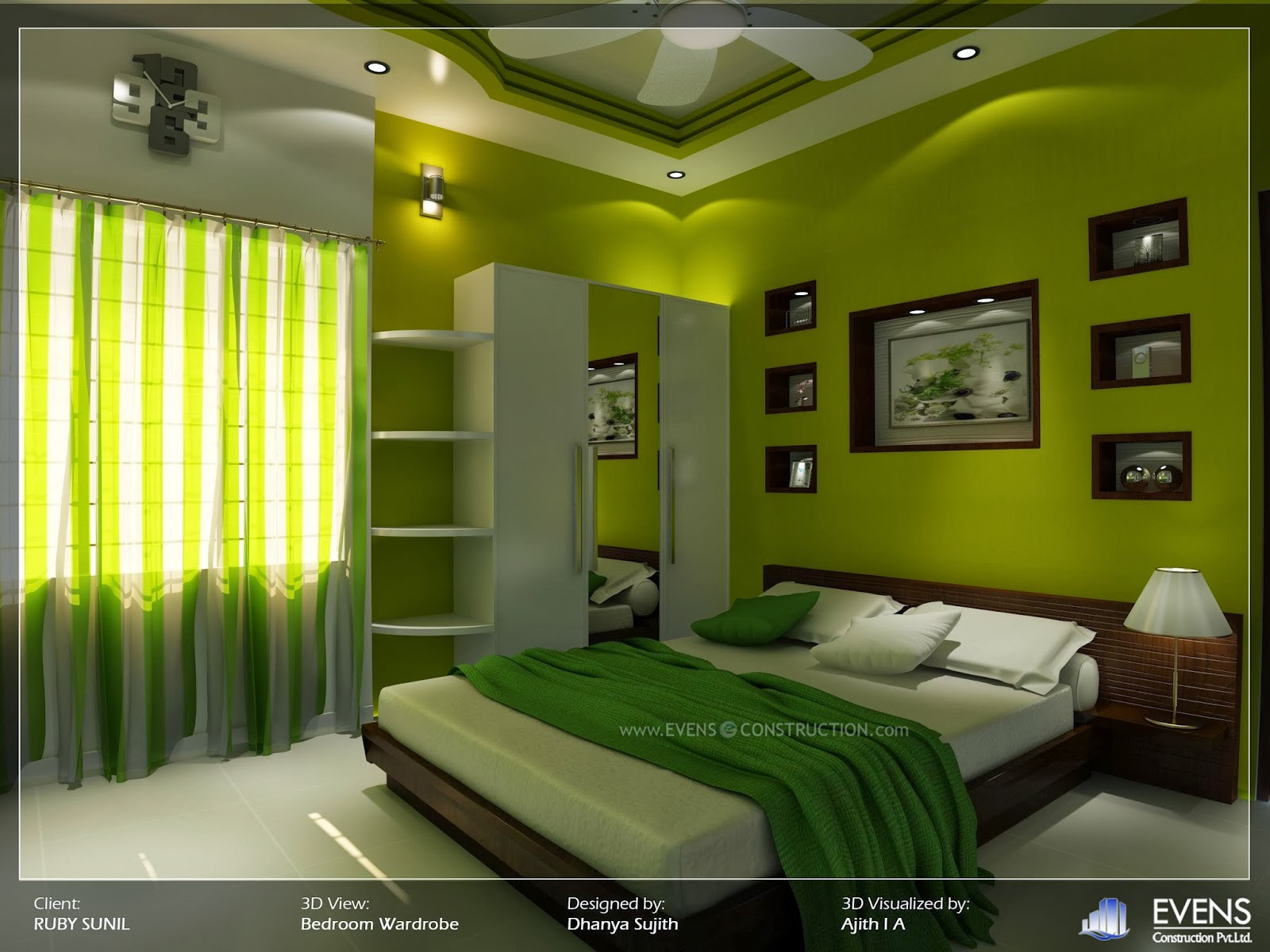 Bedroom Green Walls
 Evens Construction Pvt Ltd Bedroom With Yellow Green Walls