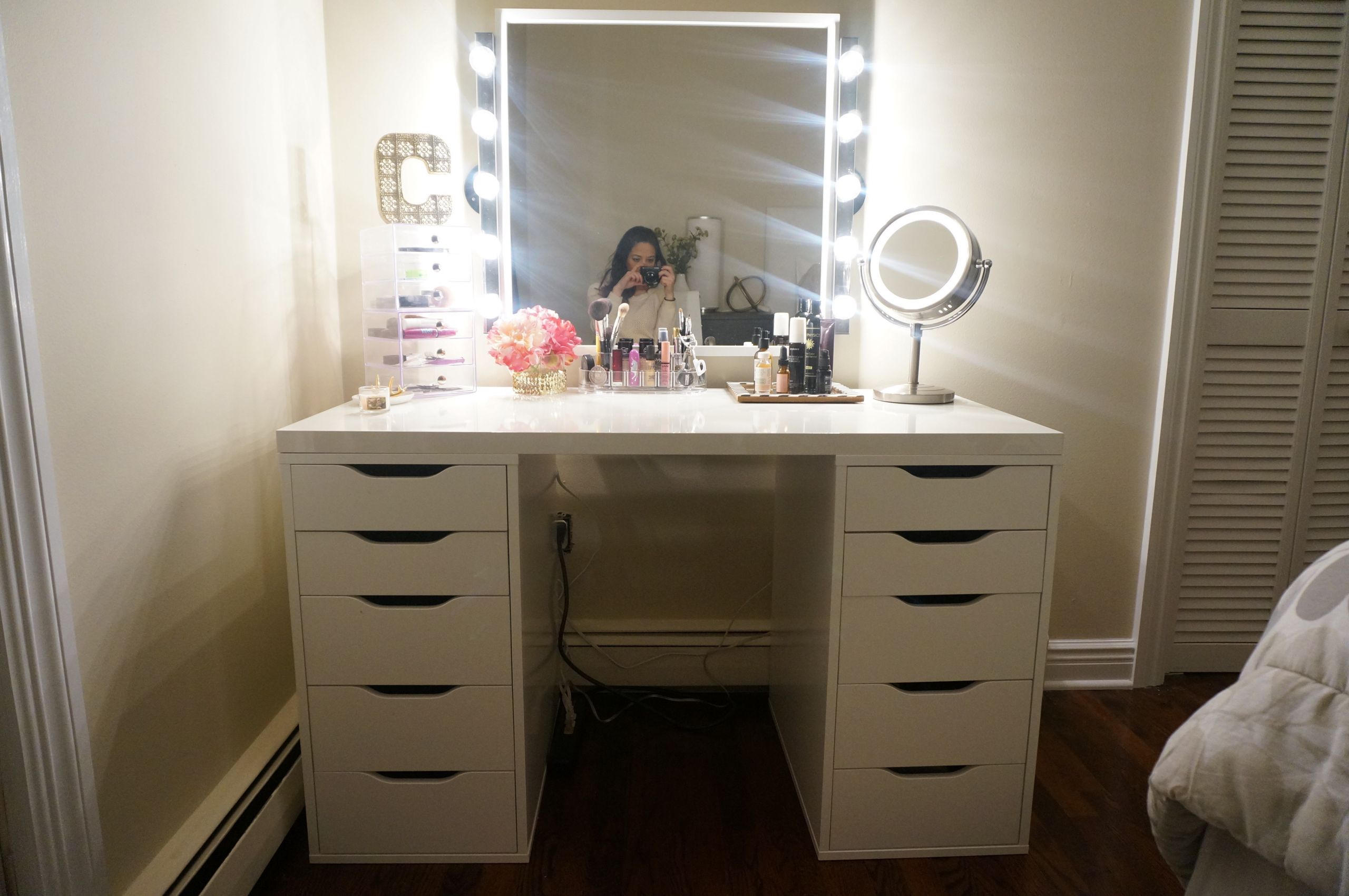 Bedroom Mirror With Lights
 Black Bedroom Vanity With Tri Fold Mirror HOME DELIGHTFUL