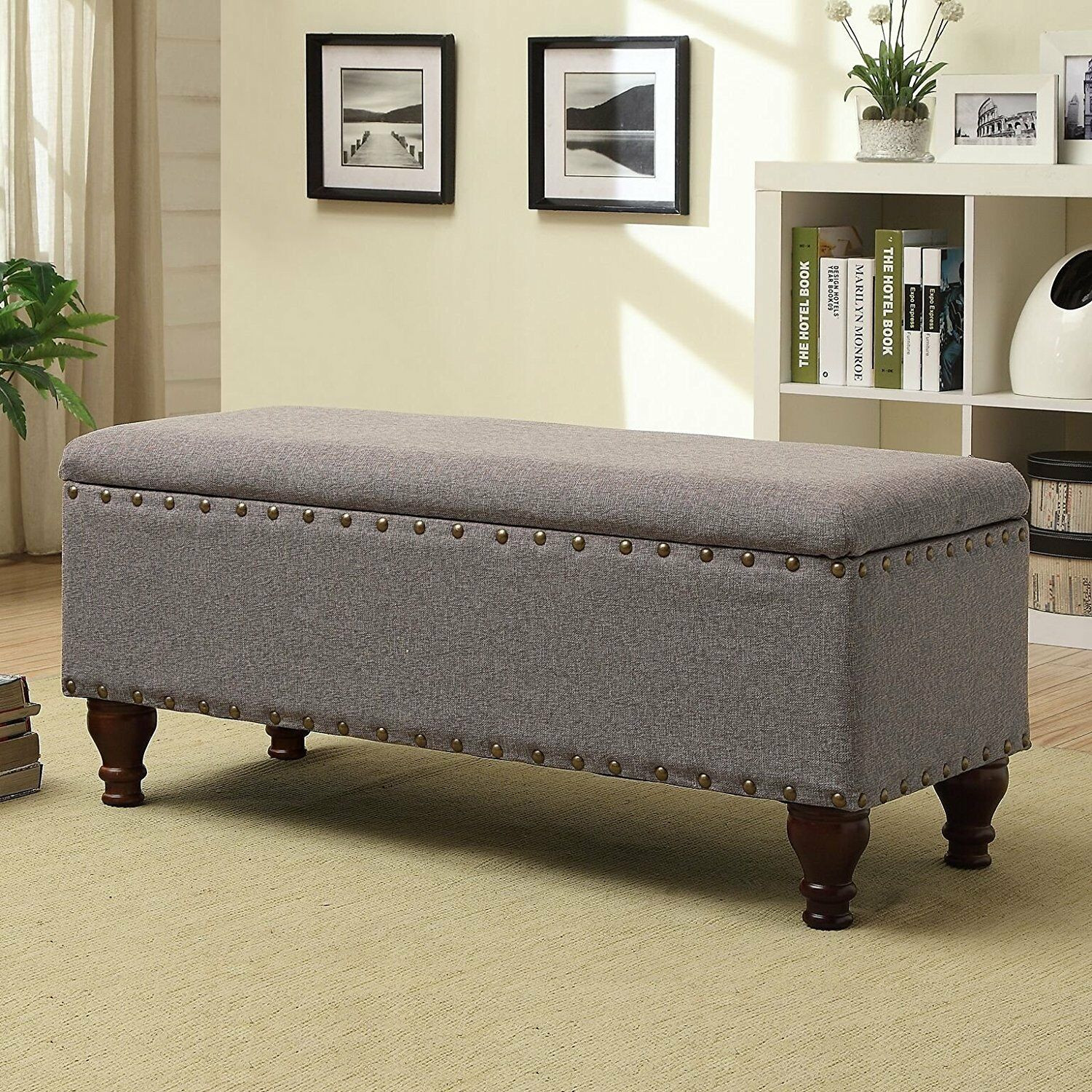 Bedroom Ottoman Storage Bench
 Storage Bench For Bedroom Nailhead Upholstered Ottoman