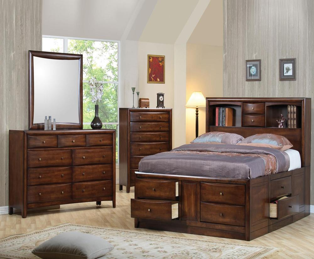Bedroom Sets With Storage
 5 PC CALIFORNIA KING BOOKCASE STORAGE BED NS DRESSER CHEST