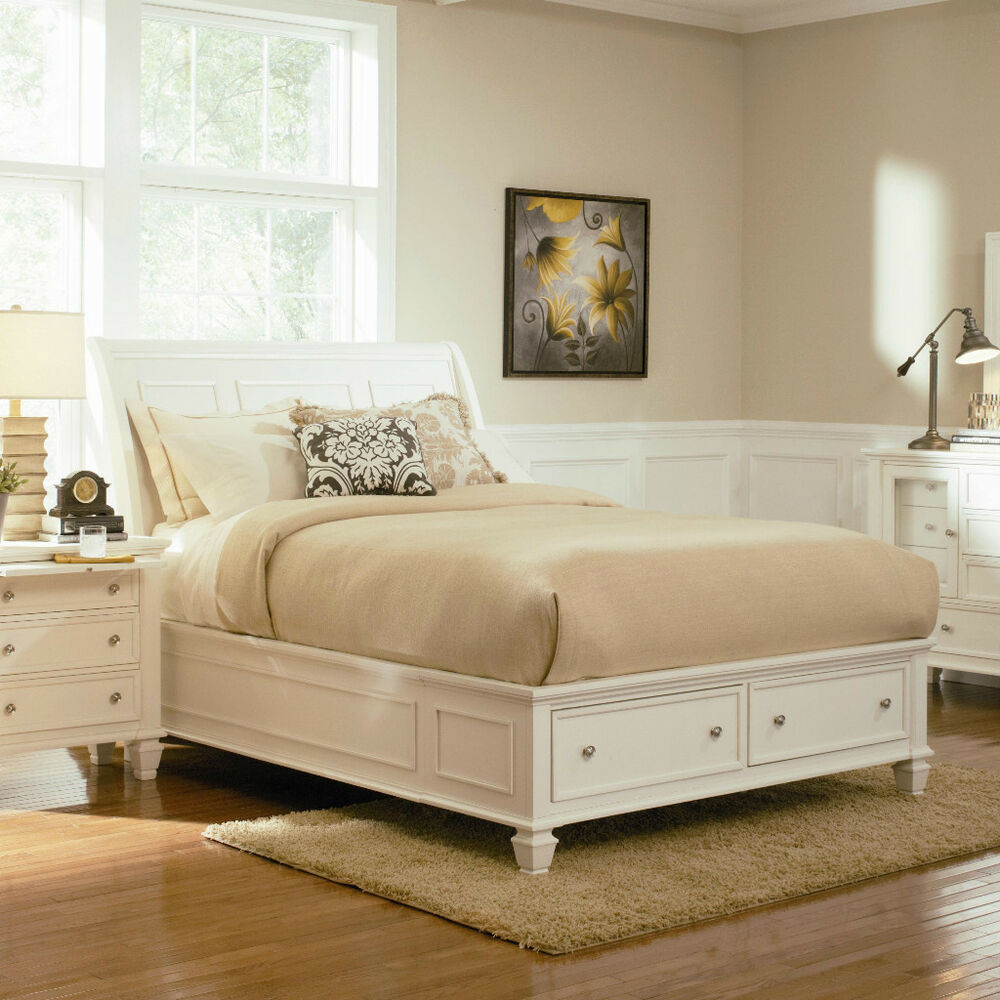Bedroom Sets With Storage
 STYLISH SOFT WHITE KING STORAGE SLEIGH BED BEDROOM
