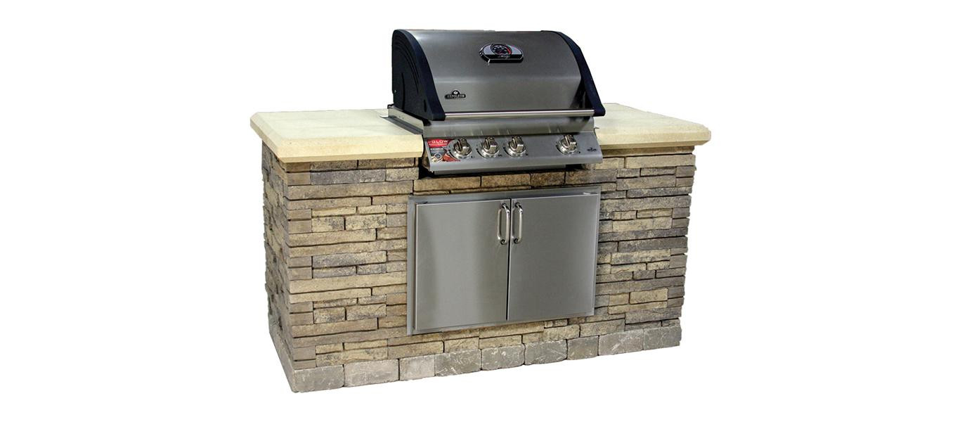 Belgard Outdoor Kitchen
 Bordeaux™ Series Stacked Stone Outdoor Fireplace & Kitchen
