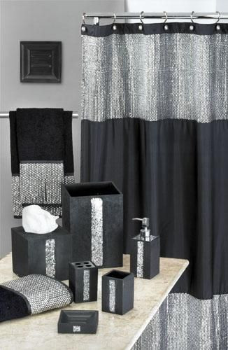 Black And Silver Bathroom Decor
 Vegas style bathroom Caprice Black Shower Curtain w