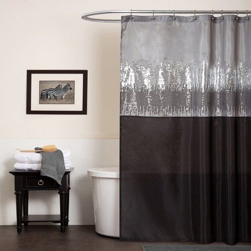 Black And Silver Bathroom Decor
 Silver Black shower curtain Gray shimmer bathroom home