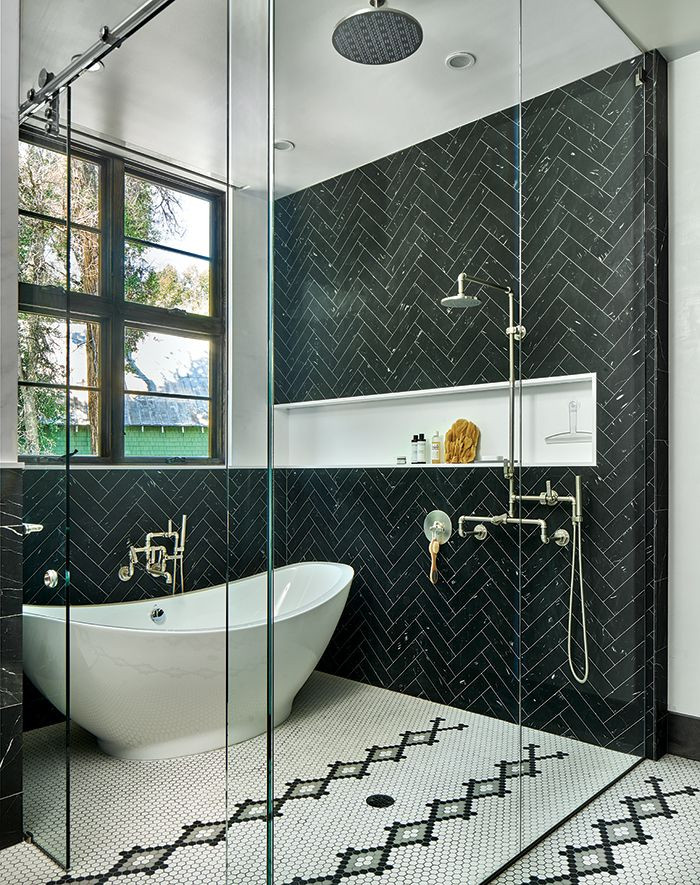 Black Bathroom Tile
 11 Bathrooms with Black Herringbone Tiles