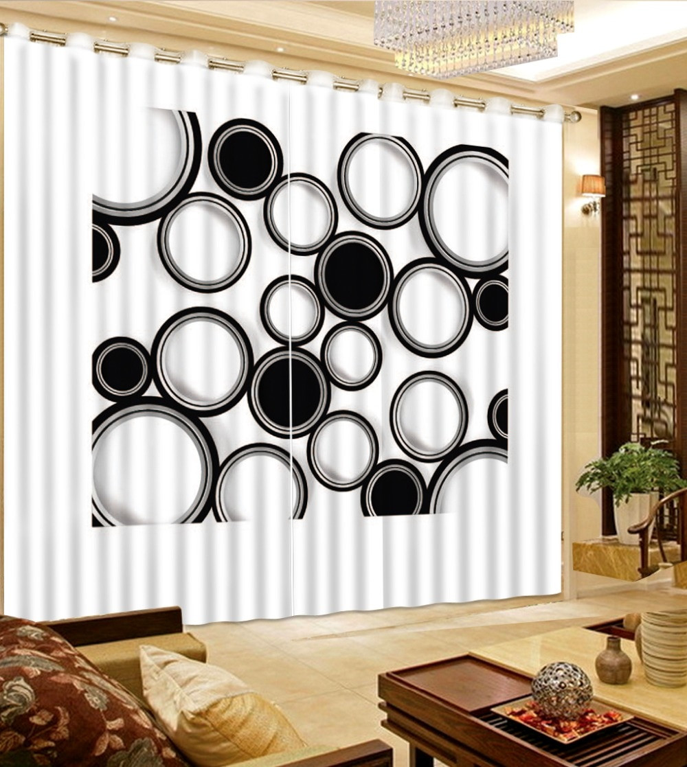 Black Living Room Curtains
 Modern Black and white Circle 3D Blackout Curtains Custom