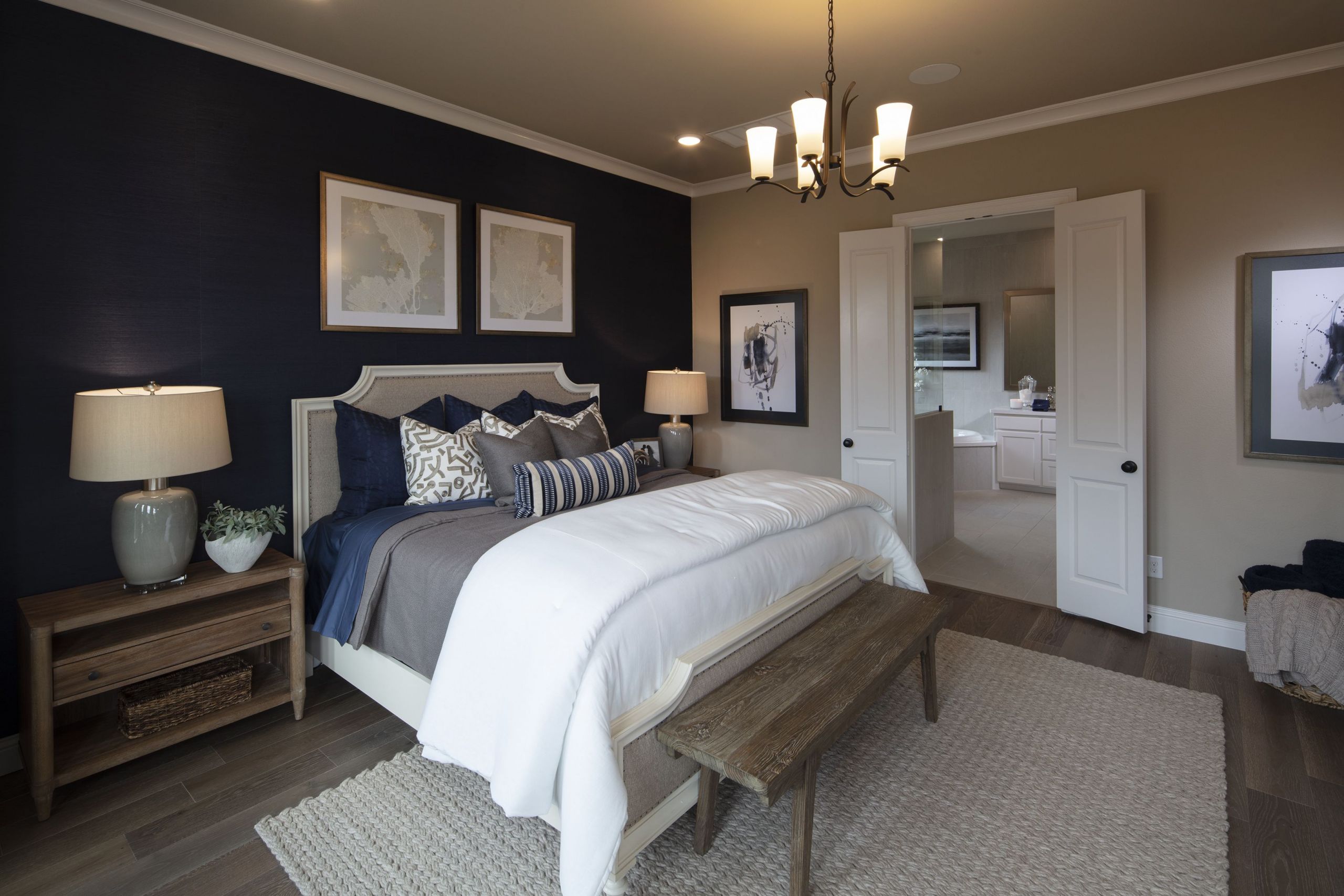 Blue Accent Wall Bedroom
 A Navy blue accent wall in the bedroom creates a look of
