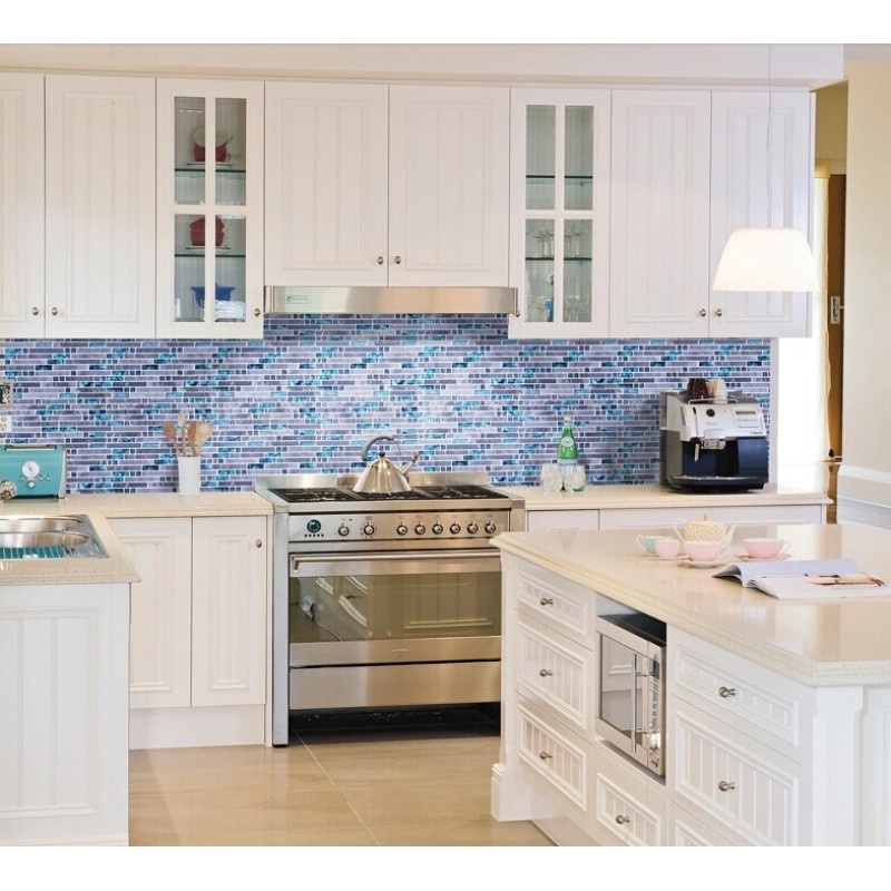 Blue Kitchen Tile
 Grey Marble Stone Blue Glass Mosaic Tiles Backsplash