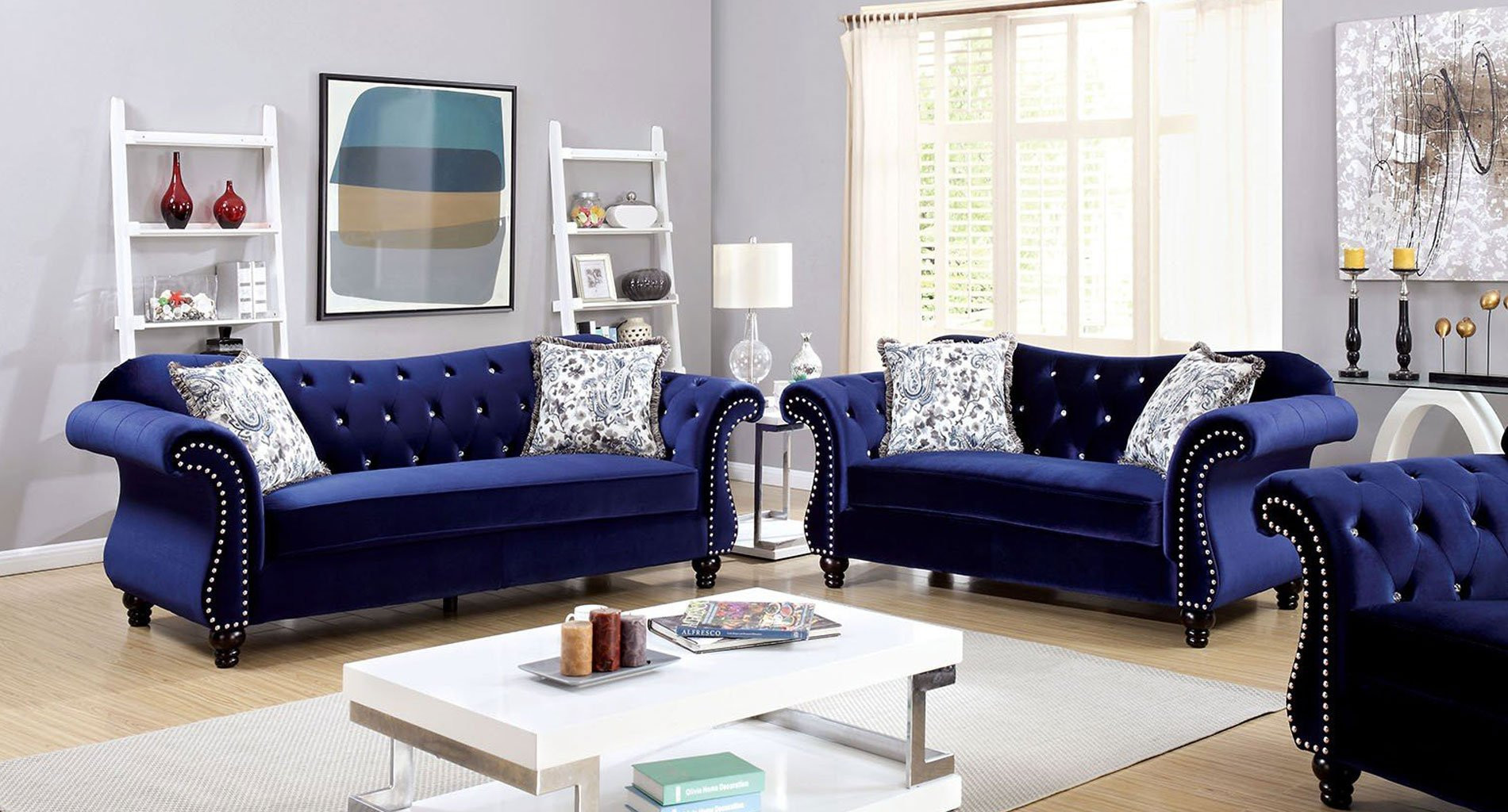 Blue Living Room Chair
 Jolanda Living Room Set Blue by Furniture of America 1
