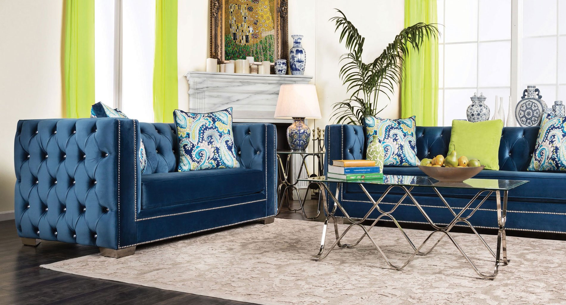 Blue Living Room Chair
 Salvatore Living Room Set Lapis Blue Furniture