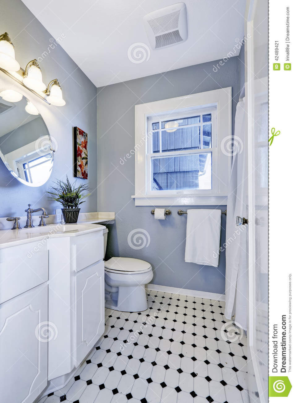 Bright Bathroom Lights
 Bright Bathroom Interior In Light Blue Color Stock