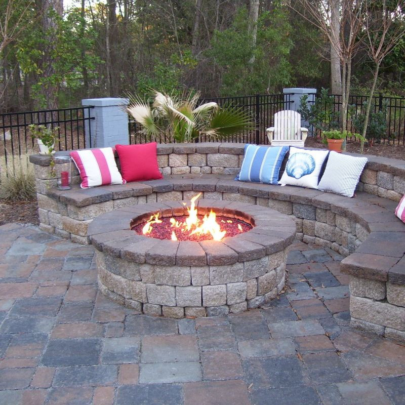 Built In Fire Pit Patio
 Love the half circle built in Perfect for when [firebug