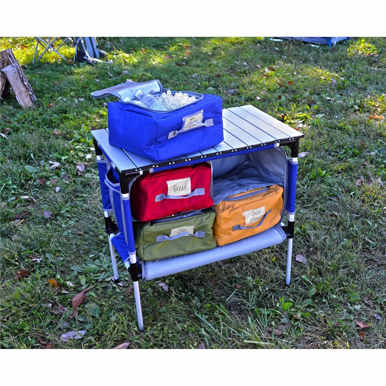 Camp Kitchen Organizer
 Portable Camping Table Roll up Camp Kitchen Storage
