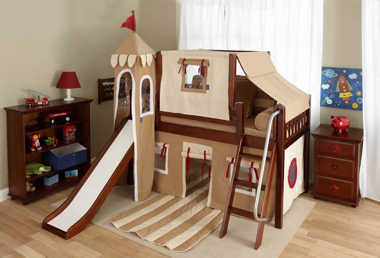 Castle Bedroom For Kids
 Boy s Castle Bed with Slide by Maxtrix Kids khaki red 370
