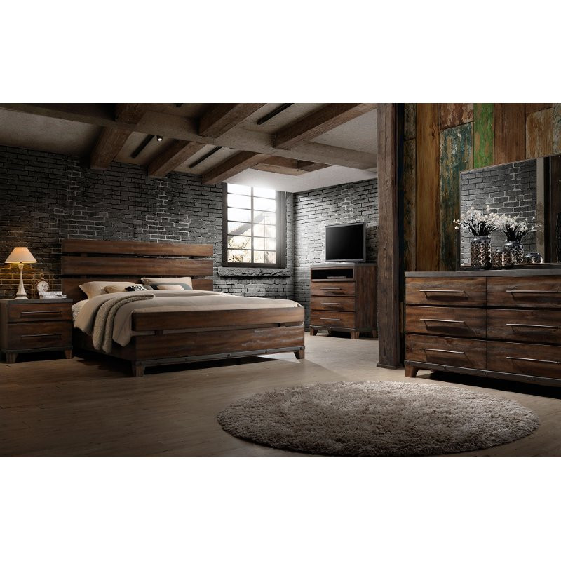 Cheap Rustic Bedroom Furniture Sets
 Modern Rustic Brown 4 Piece Queen Bedroom Set Forge