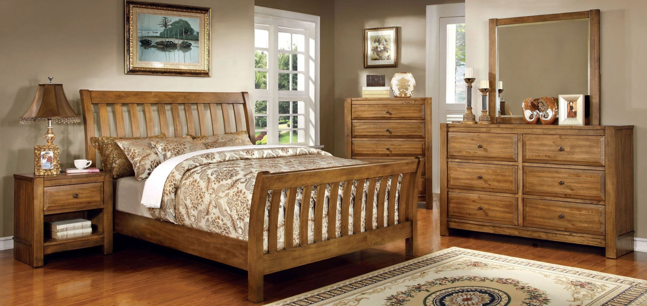 Cheap Rustic Bedroom Furniture Sets
 Conrad Rustic Oak Sleigh Bedroom Set from Furniture of