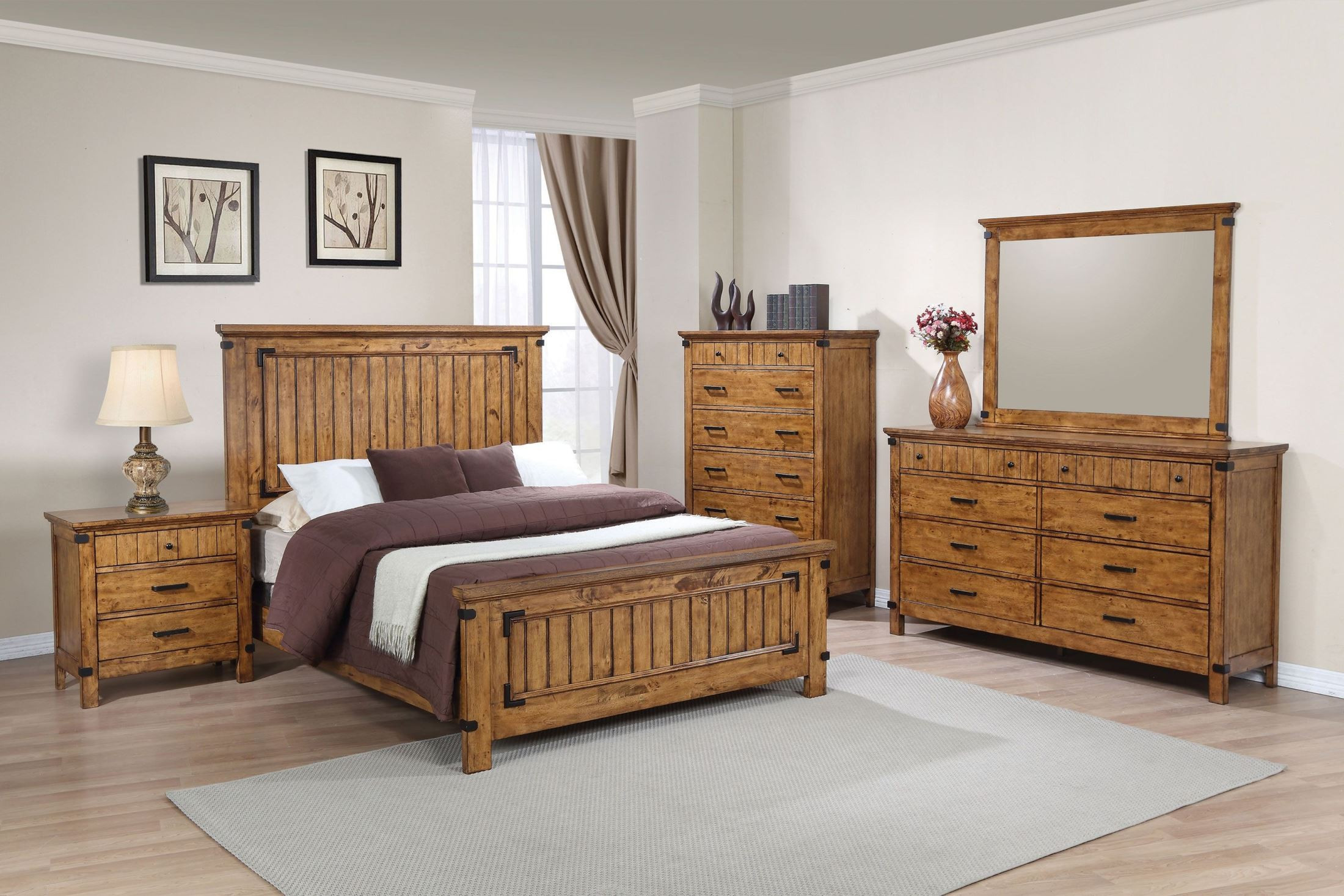 Cheap Rustic Bedroom Furniture Sets
 Brenner Rustic Honey Panel Bedroom Set from Coaster