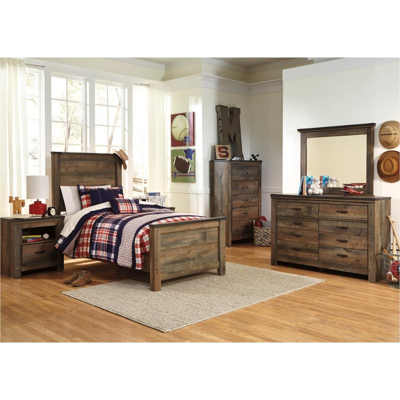 Cheap Rustic Bedroom Furniture Sets
 Contemporary Rustic Oak 4 Piece Twin Bedroom Set Trinell