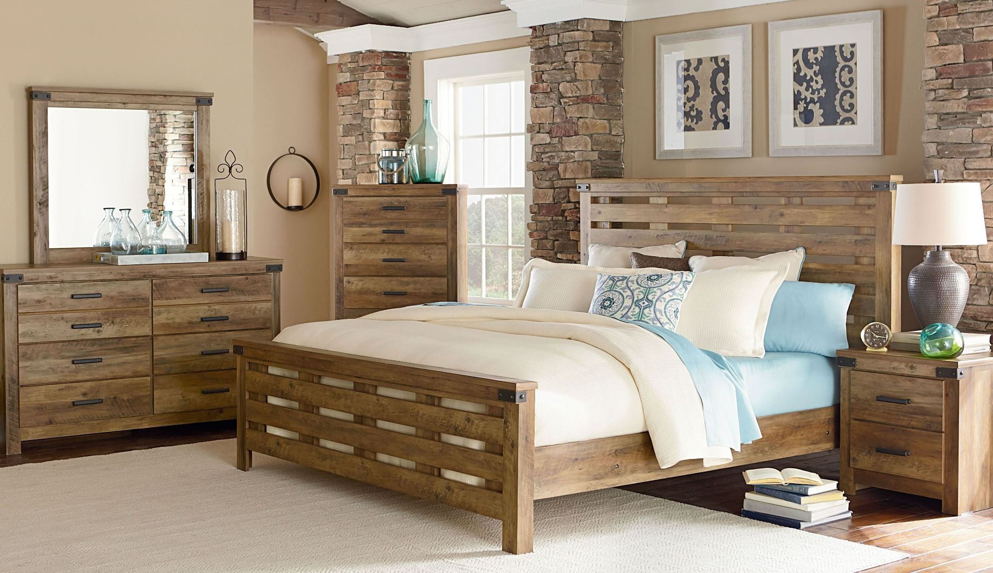 Cheap Rustic Bedroom Furniture Sets
 Montana Rustic Buckskin Panel Bedroom Set from Standard