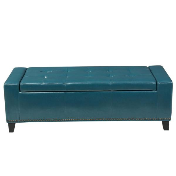 Chelsea Storage Bench
 Noble House Chelsea Teal PU Leather Storage Bench with